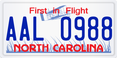 NC license plate AAL0988