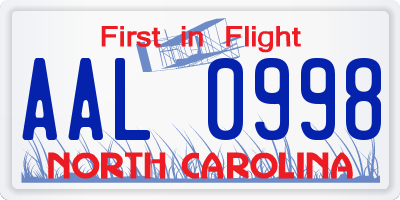 NC license plate AAL0998