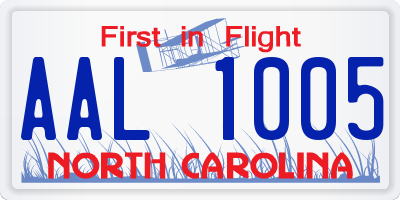 NC license plate AAL1005