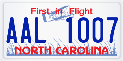 NC license plate AAL1007