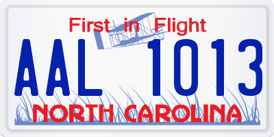 NC license plate AAL1013