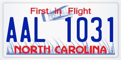 NC license plate AAL1031