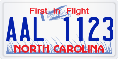 NC license plate AAL1123