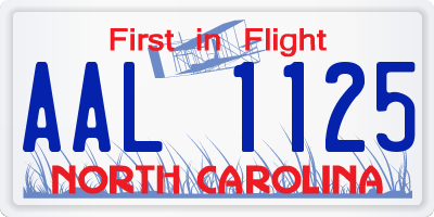 NC license plate AAL1125