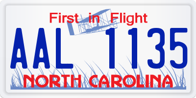 NC license plate AAL1135