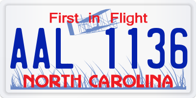 NC license plate AAL1136