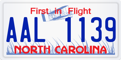 NC license plate AAL1139