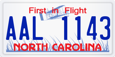 NC license plate AAL1143