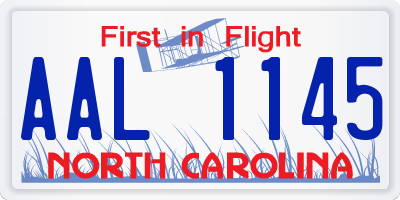 NC license plate AAL1145