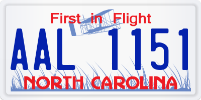 NC license plate AAL1151