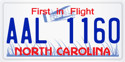 NC license plate AAL1160
