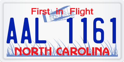 NC license plate AAL1161