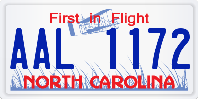 NC license plate AAL1172