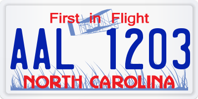 NC license plate AAL1203