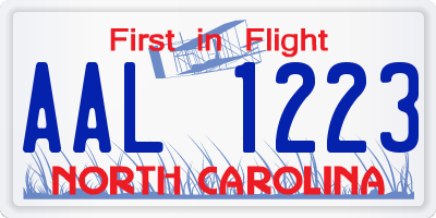 NC license plate AAL1223