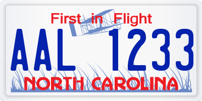 NC license plate AAL1233
