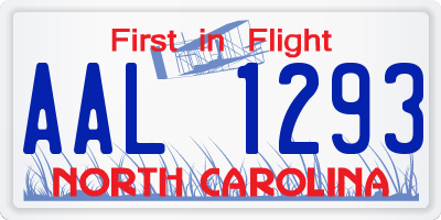 NC license plate AAL1293