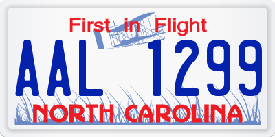 NC license plate AAL1299