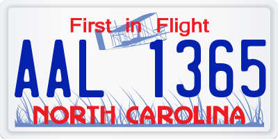 NC license plate AAL1365