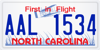 NC license plate AAL1534