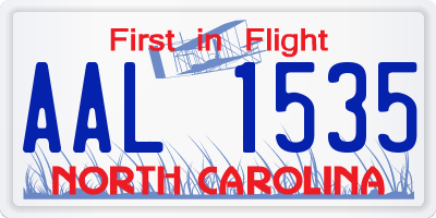 NC license plate AAL1535