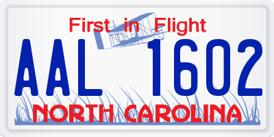 NC license plate AAL1602