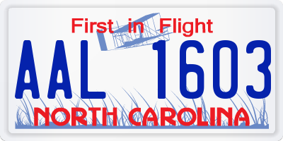 NC license plate AAL1603