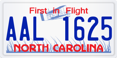 NC license plate AAL1625