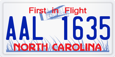 NC license plate AAL1635