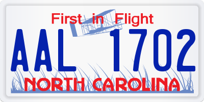 NC license plate AAL1702