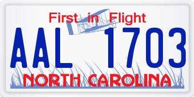 NC license plate AAL1703