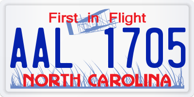 NC license plate AAL1705