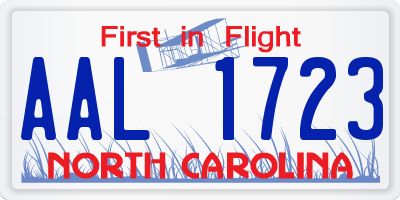 NC license plate AAL1723