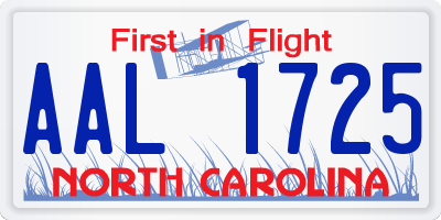 NC license plate AAL1725