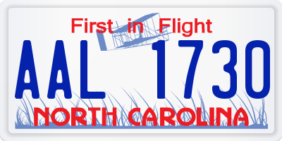 NC license plate AAL1730