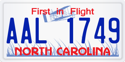 NC license plate AAL1749