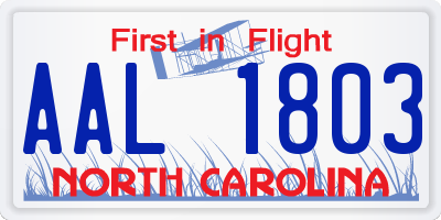 NC license plate AAL1803