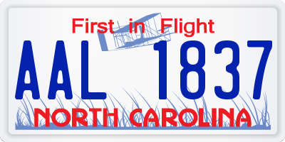 NC license plate AAL1837