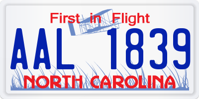 NC license plate AAL1839