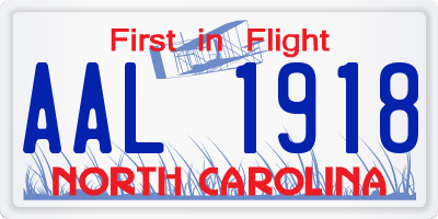 NC license plate AAL1918