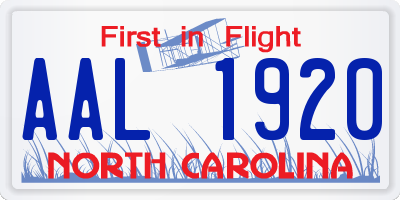NC license plate AAL1920