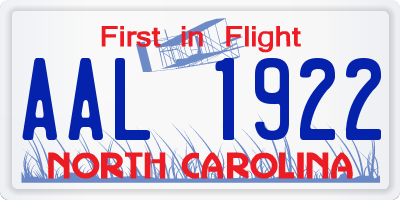 NC license plate AAL1922