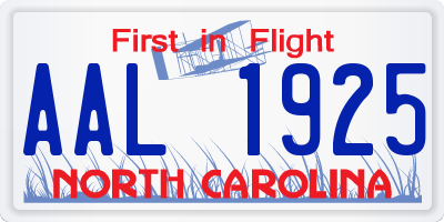 NC license plate AAL1925