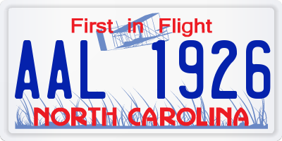 NC license plate AAL1926