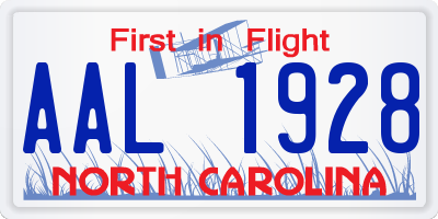 NC license plate AAL1928