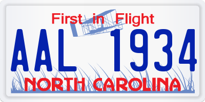 NC license plate AAL1934