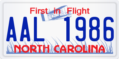 NC license plate AAL1986