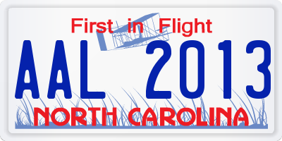 NC license plate AAL2013