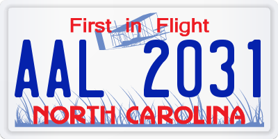 NC license plate AAL2031