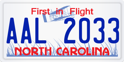 NC license plate AAL2033